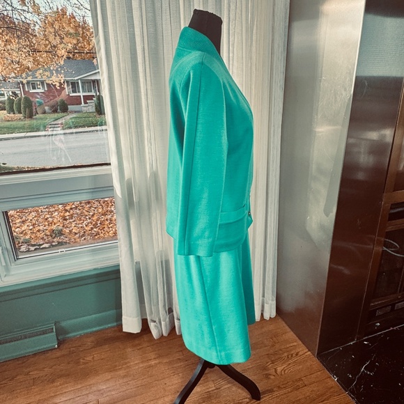 Vintage 80s set, oversized cardigan & front pleated skirt, jade green, 8/10 (M) - Picture 7 of 16